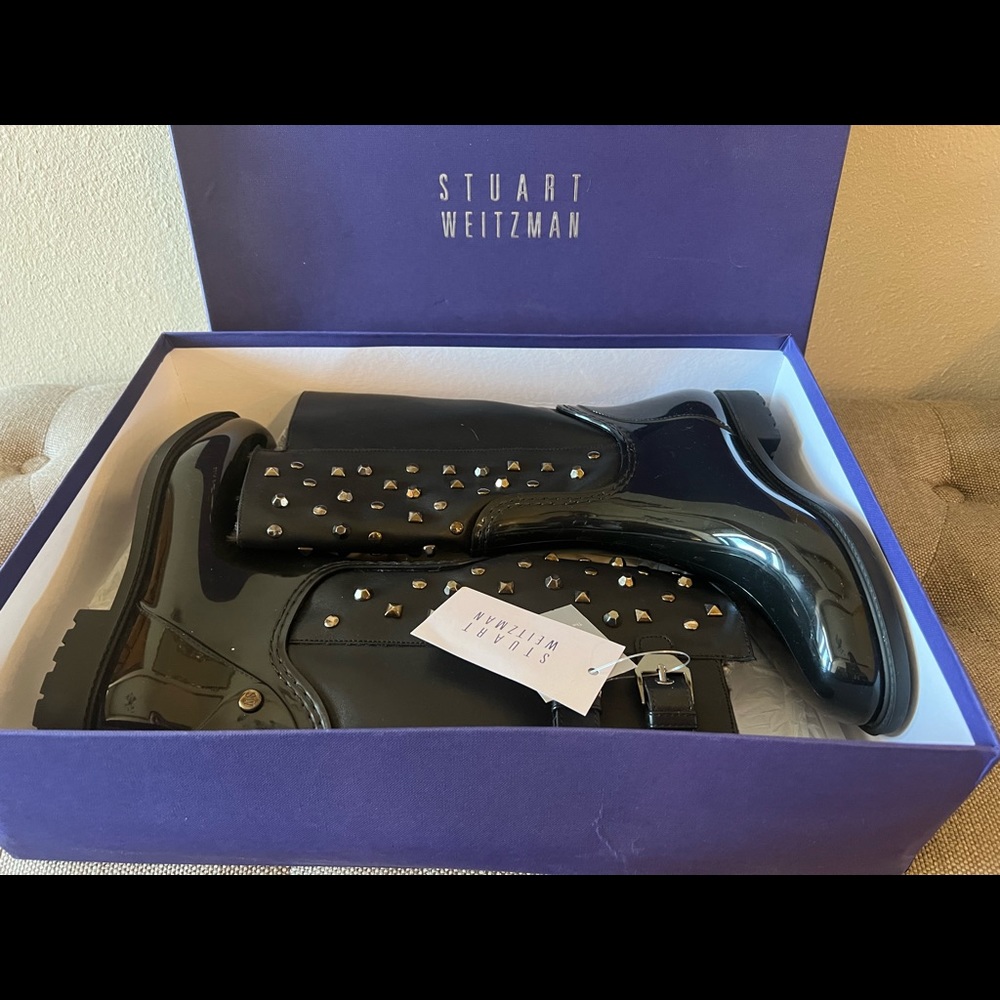 Brand New Stuart Weitzman Boots with studs-Loverain Nero Nappex-7.5M Black